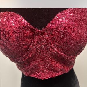 Red sequin corset crop top